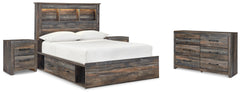 Drystan Full Bookcase Bed with 2 sided Storage, Dresser and Nightstand