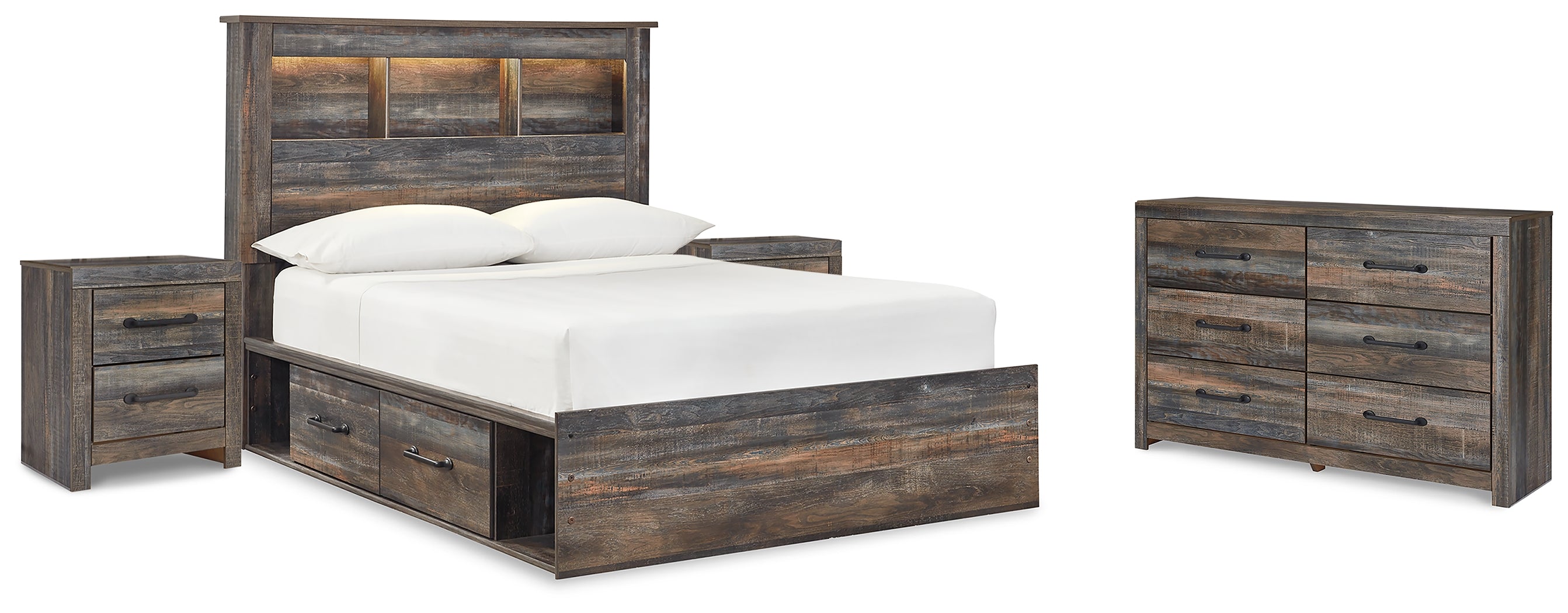 Best Deals Furniture - Ashley Furniture - Drystan Full Bookcase Bed with 2 sided Storage, Dresser and Nightstand - Full Bookcase Bed with 2 sided Storage, Dresser and Nightstand - B211B81