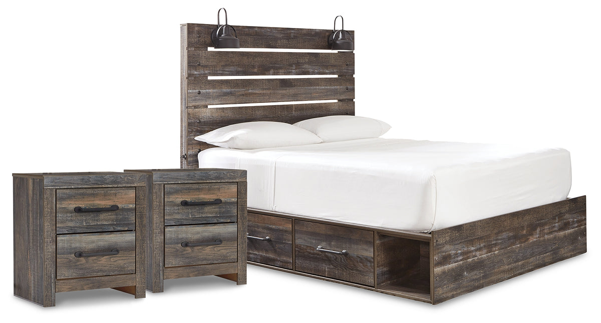 Best Deals Furniture - Ashley Furniture - Drystan Queen Panel Storage Bed and 2 Nightstands - Queen Panel Storage Bed and 2 Nightstands - B211B89