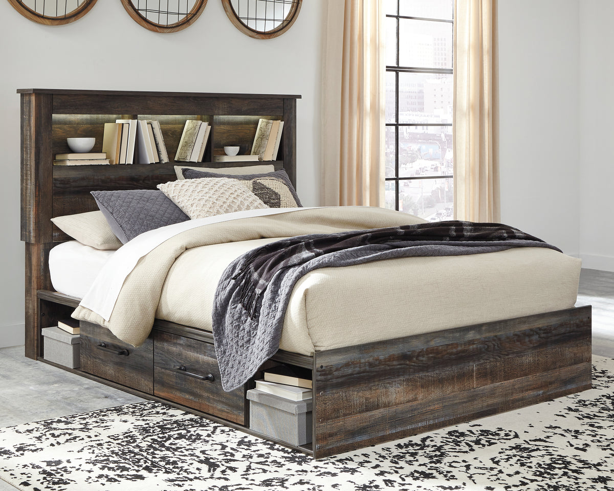 Best Deals Furniture - Ashley Furniture - Drystan Queen Bookcase Bed with 2 Storage Drawers - Queen Bookcase Bed with 2 Storage Drawers / Multi - B211B17