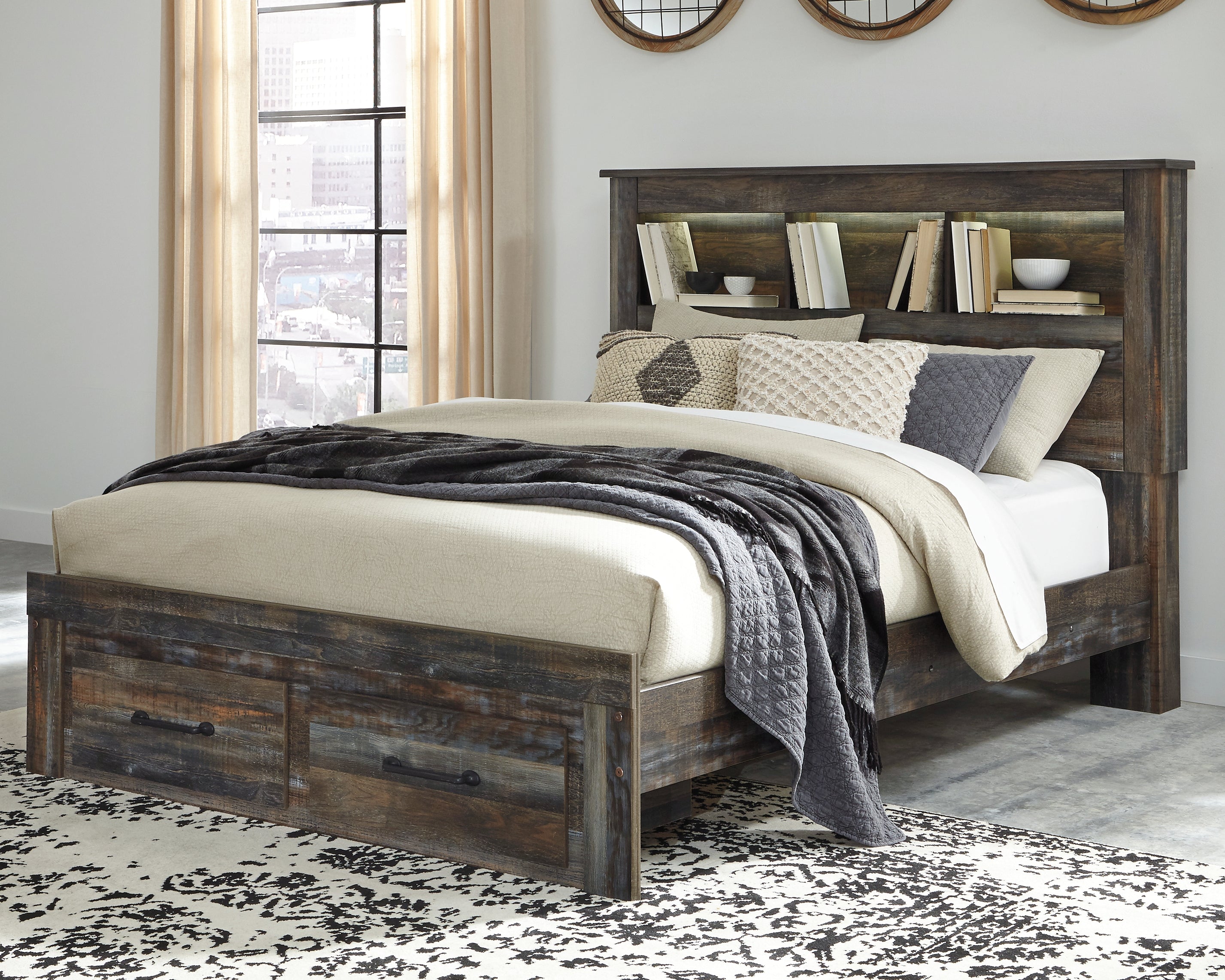 Best Deals Furniture - Ashley Furniture - Drystan Queen Bookcase Bed with 2 Storage Drawers - Queen Bookcase Bed with 2 Storage Drawers - B211B23