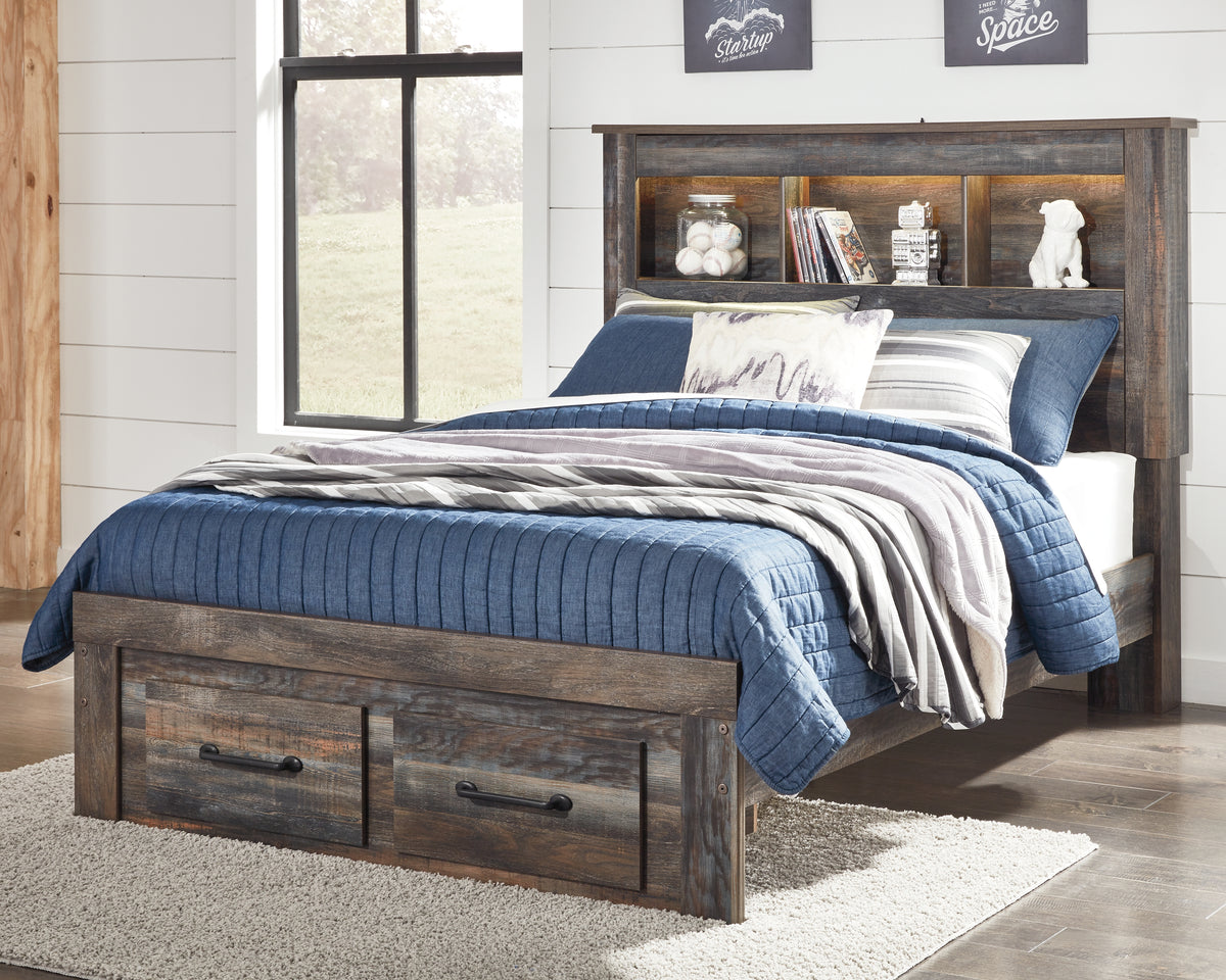Best Deals Furniture - Ashley Furniture - Drystan Full Bookcase Bed with 2 Storage Drawers - Full Bookcase Bed with 2 Storage Drawers / Multi - B211B21