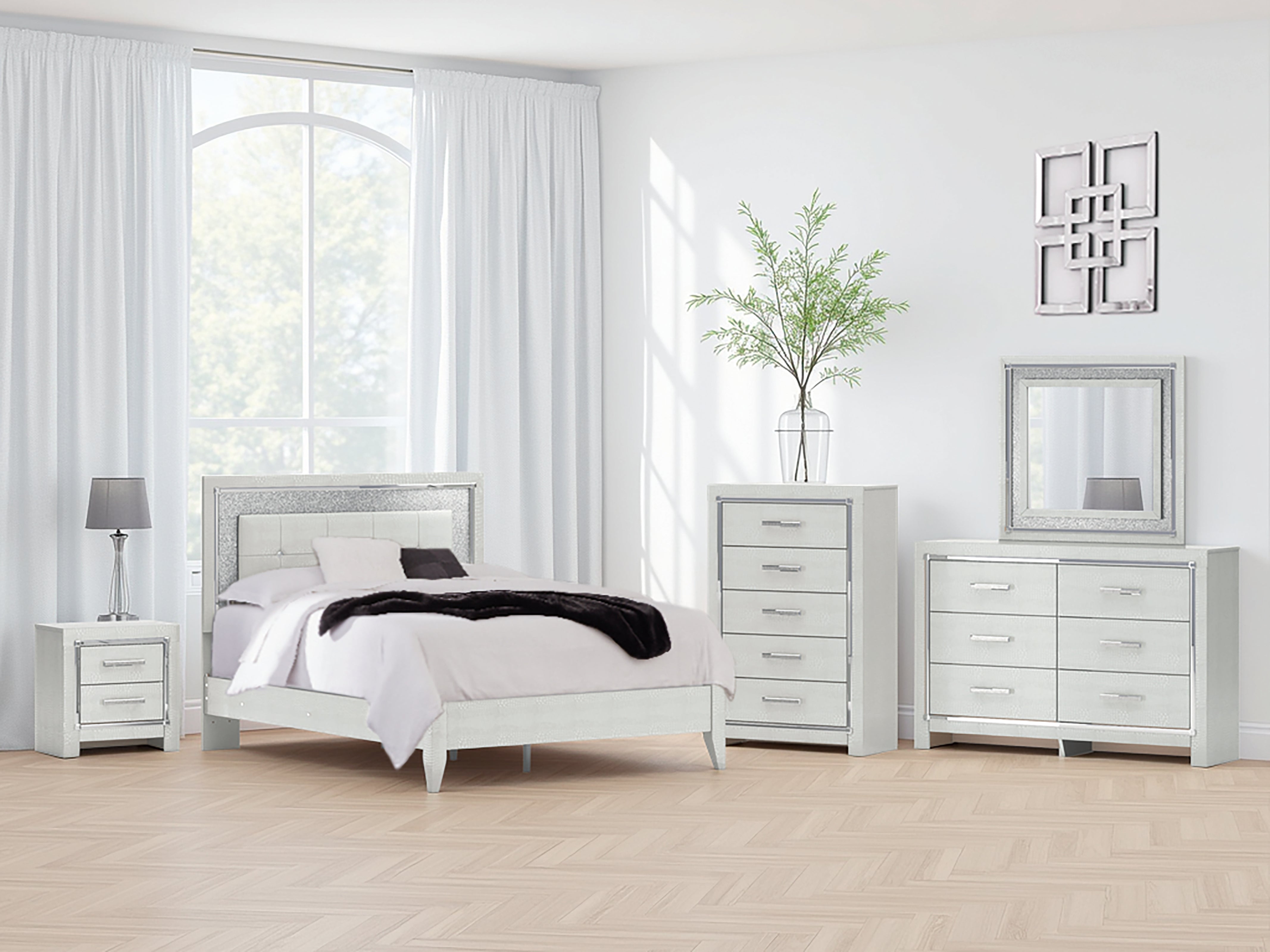 Best Deals Furniture - Ashley Furniture - Zyniden Queen Upholstered Panel Bed - Queen Upholstered Panel Bed / Silver - B2114B2