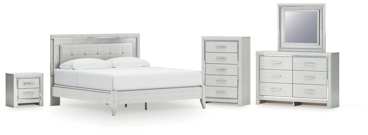 Best Deals Furniture - Ashley Furniture - Zyniden King Upholstered Panel Bed, Dresser, Mirror, Chest and Nightstand - King Upholstered Panel Bed, Dresser, Mirror, Chest and Nightstand - B2114B25
