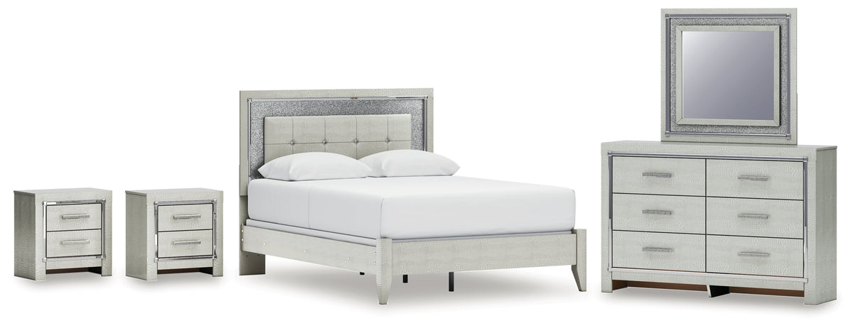 Best Deals Furniture - Ashley Furniture - Zyniden Queen Panel Bed, Dresser, Mirror and 2 Nightstands - Queen Panel Bed, Dresser, Mirror and 2 Nightstands / Silver - B2114B16