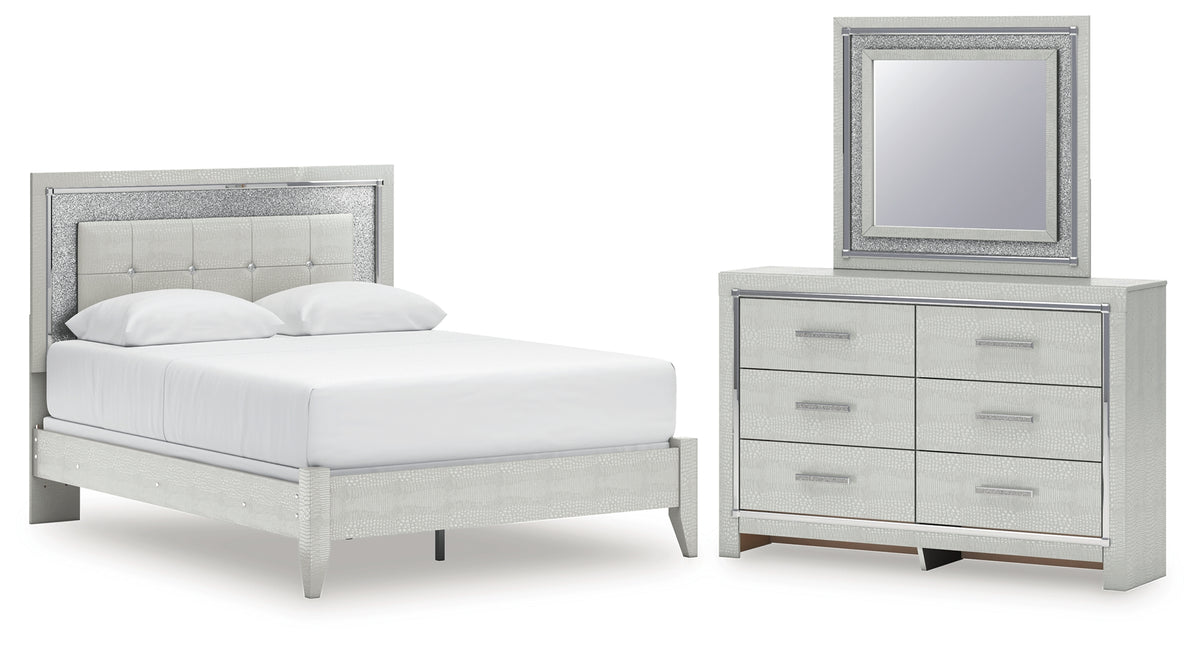 Best Deals Furniture - Ashley Furniture - Zyniden Queen Upholstered Panel Bed, Dresser and Mirror - Queen Upholstered Panel Bed, Dresser and Mirror - B2114B5