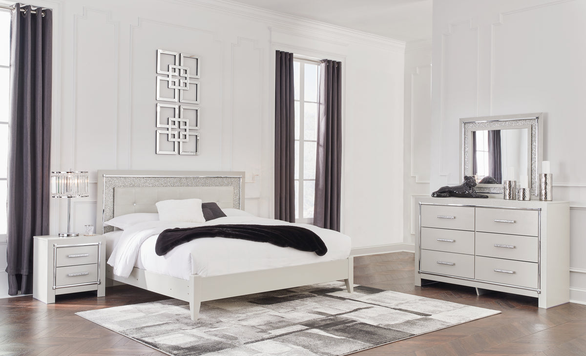 Best Deals Furniture - Ashley Furniture - Zyniden King Upholstered Panel Bed, Dresser, Mirror and Nightstand - King Upholstered Panel Bed, Dresser, Mirror and Nightstand - B2114B8