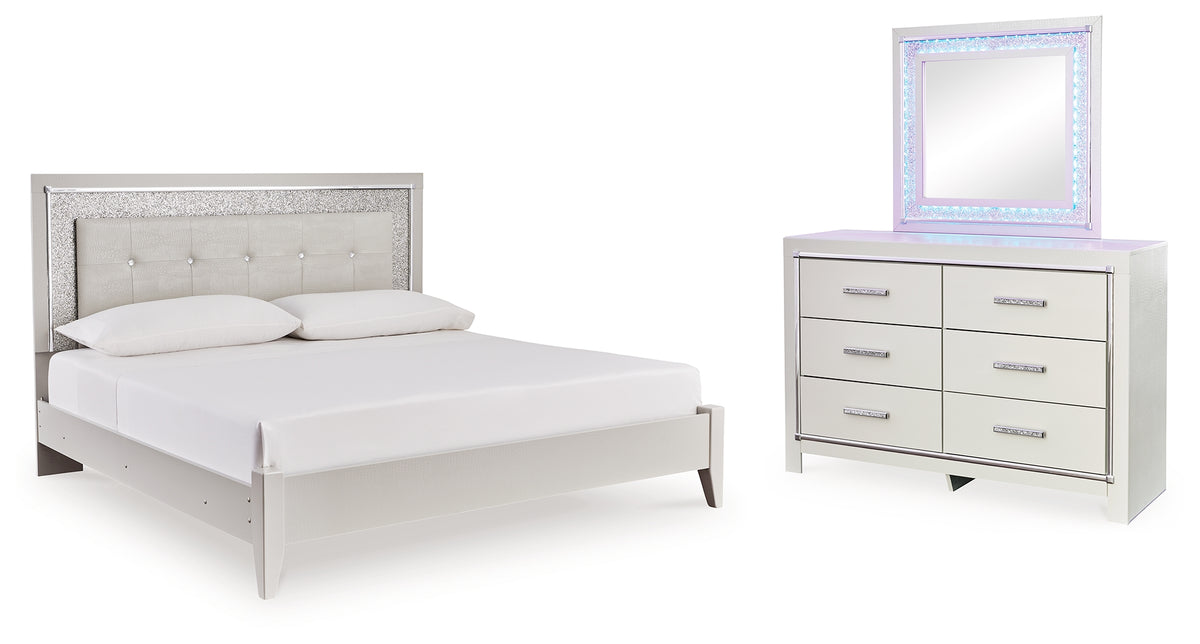 Best Deals Furniture - Ashley Furniture - Zyniden King Upholstered Panel Bed, Dresser and Mirror - King Upholstered Panel Bed, Dresser and Mirror - B2114B12