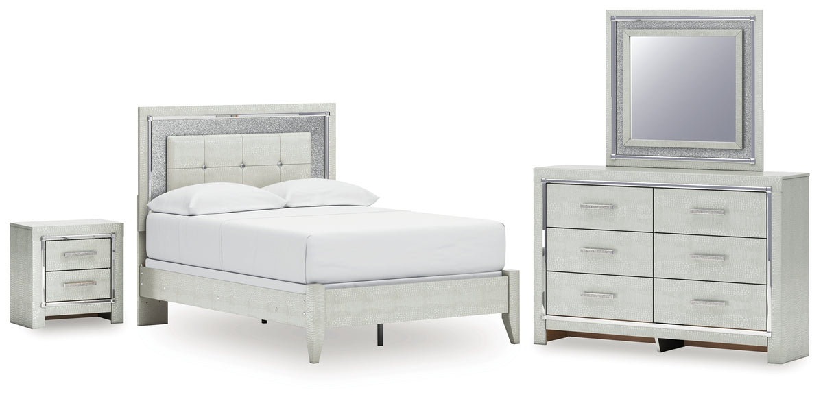 Best Deals Furniture - Ashley Furniture - Zyniden Full Panel Bed, Dresser, Mirror and Nightstand - Full Panel Bed, Dresser, Mirror and Nightstand / Silver - B2114B18