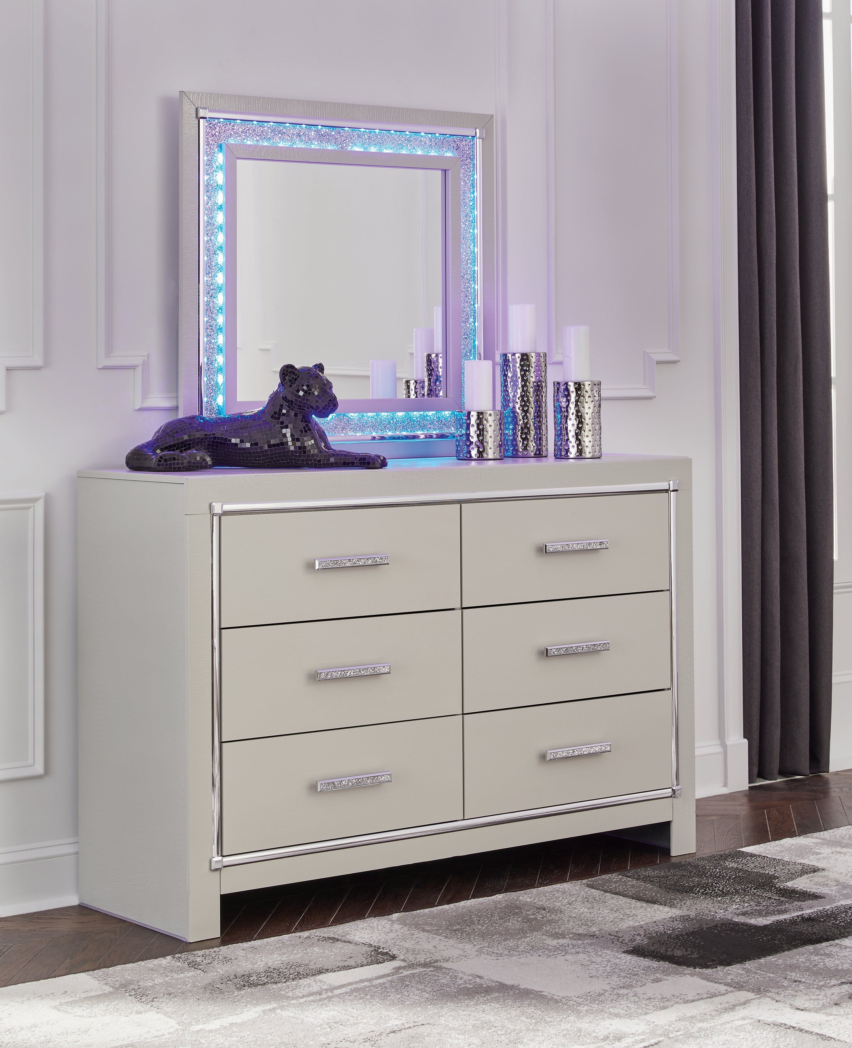 Zyniden Full Upholstered Panel Headboard, Dresser and Mirror