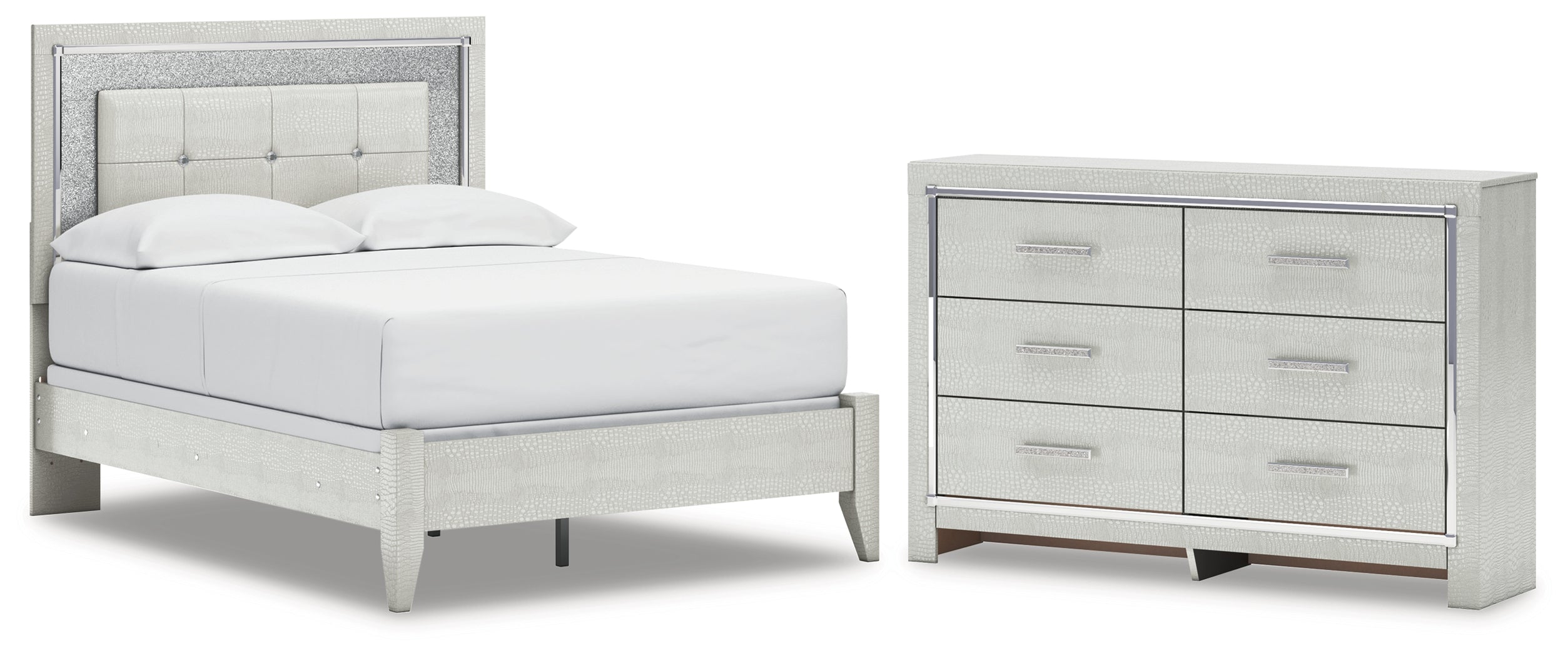 Best Deals Furniture - Ashley Furniture - Zyniden Full Panel Bed and Dresser - Full Panel Bed and Dresser / Silver - B2114B27