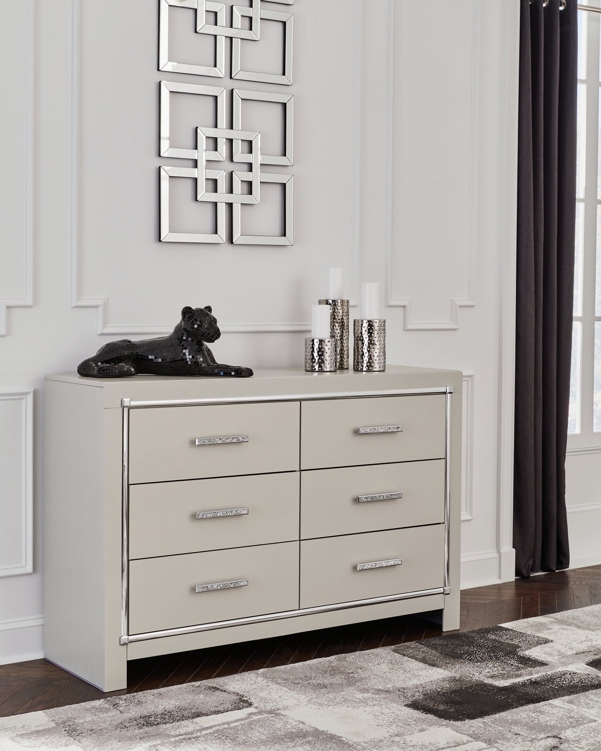Best Deals Furniture - Ashley Furniture - Zyniden Dresser - Six Drawer Dresser / Silver - B2114-31