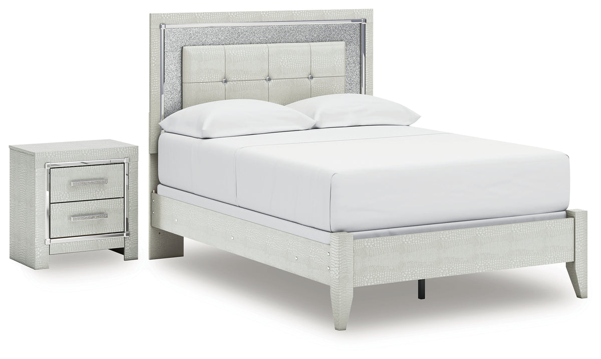Best Deals Furniture - Ashley Furniture - Zyniden Full Upholstered Panel Bed and Nightstand - Full Upholstered Panel Bed and Nightstand / Silver - B2114B22