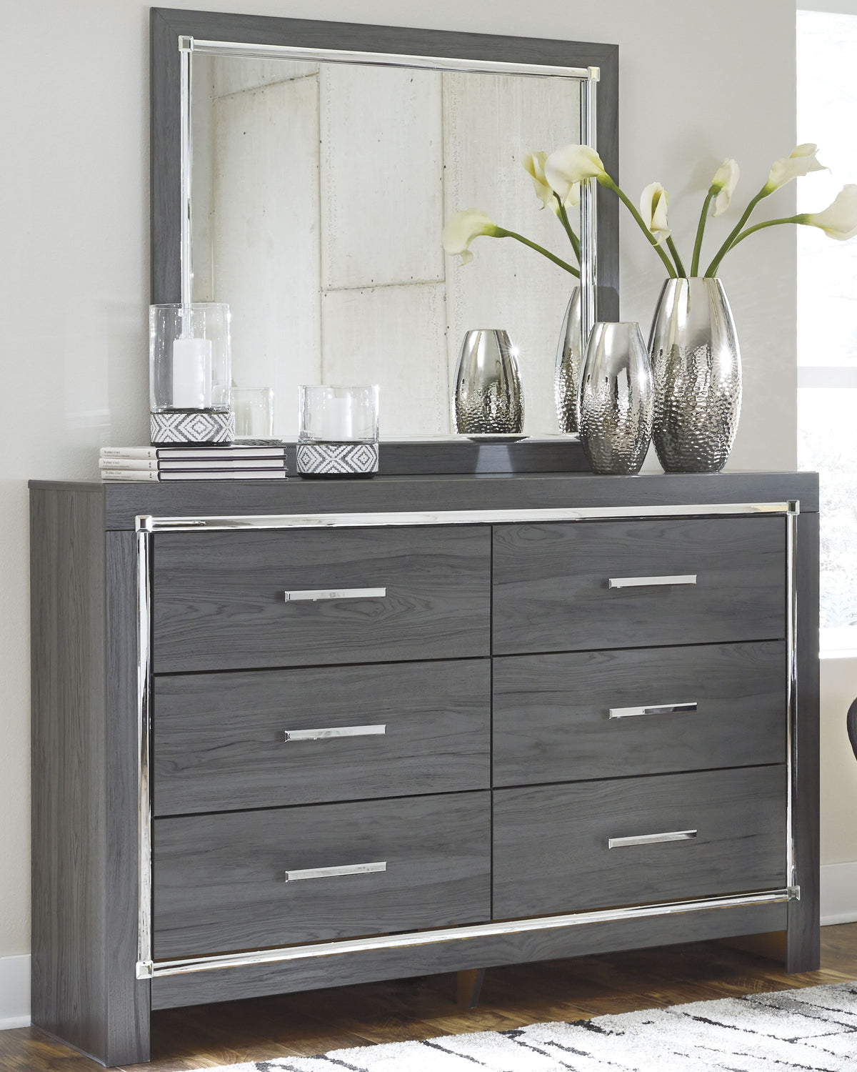 Best Deals Furniture - Ashley Furniture - Lodanna Dresser and Mirror - Dresser and Mirror / Gray - B214B1