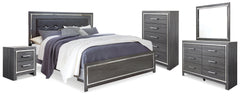 Best Deals Furniture - Ashley Furniture - Lodanna King Upholstered Panel Bed, Dresser, Mirror, Chest and Nightstand - King Upholstered Panel Bed, Dresser, Mirror, Chest and Nightstand / Gray - B214B26
