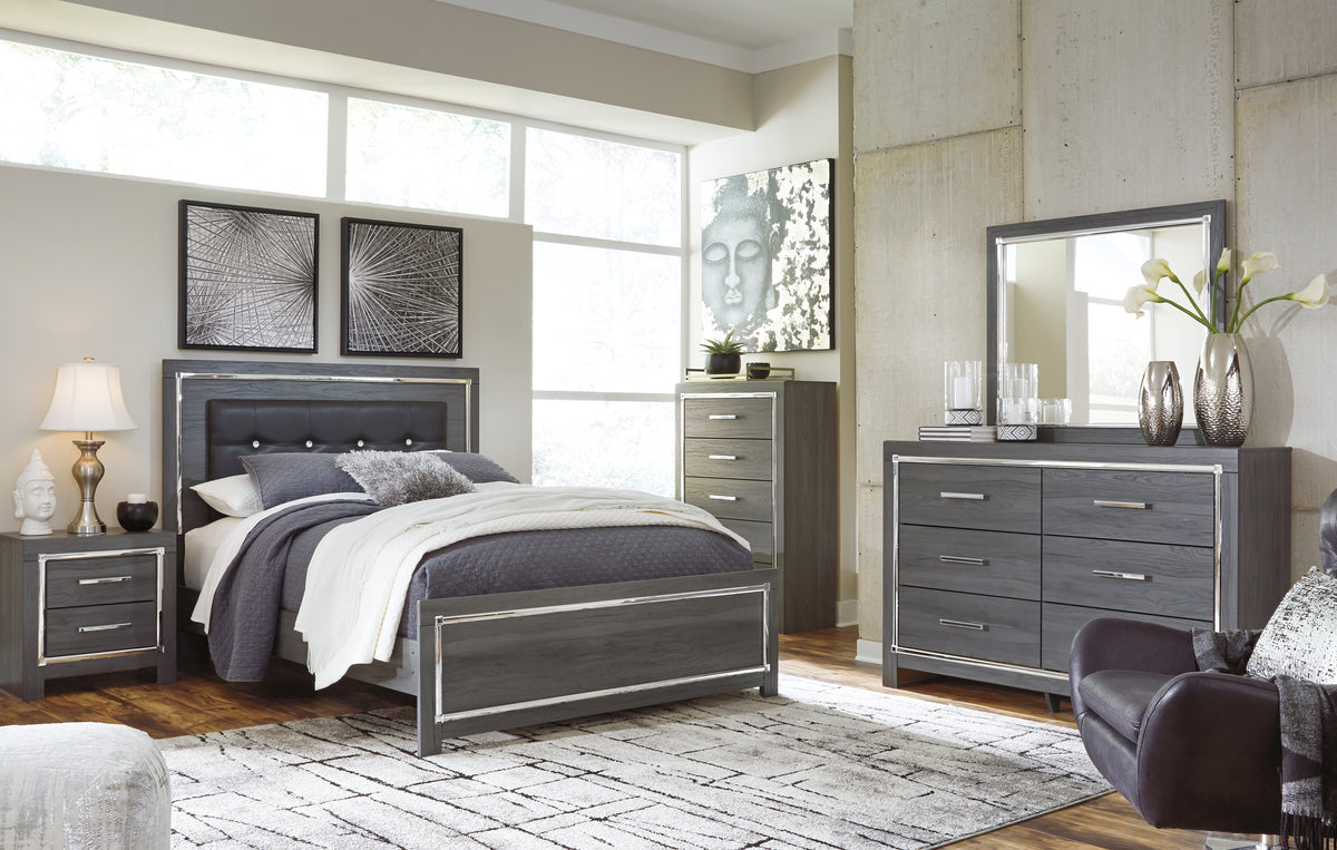 Best Deals Furniture - Ashley Furniture - Lodanna Queen Upholstered Panel Bed, Dresser, Mirror and 2 Nightstands - Queen Upholstered Panel Bed, Dresser, Mirror and 2 Nightstands / Gray - B214B36