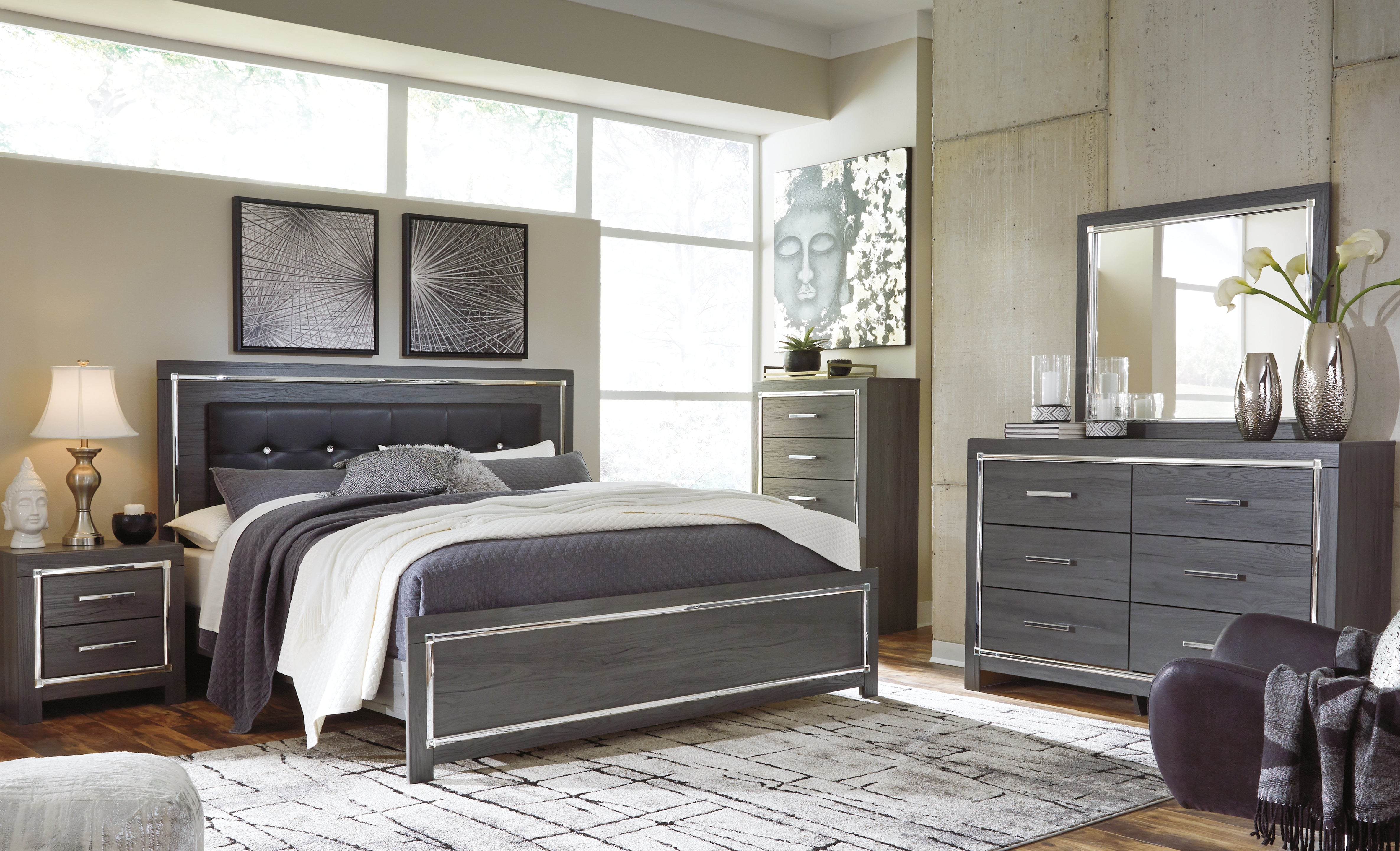 Best Deals Furniture - Ashley Furniture - Lodanna King Panel Bed, Dresser, Mirror, Chest and 2 Nightstands - King Panel Bed, Dresser, Mirror, Chest and 2 Nightstands - B214B45