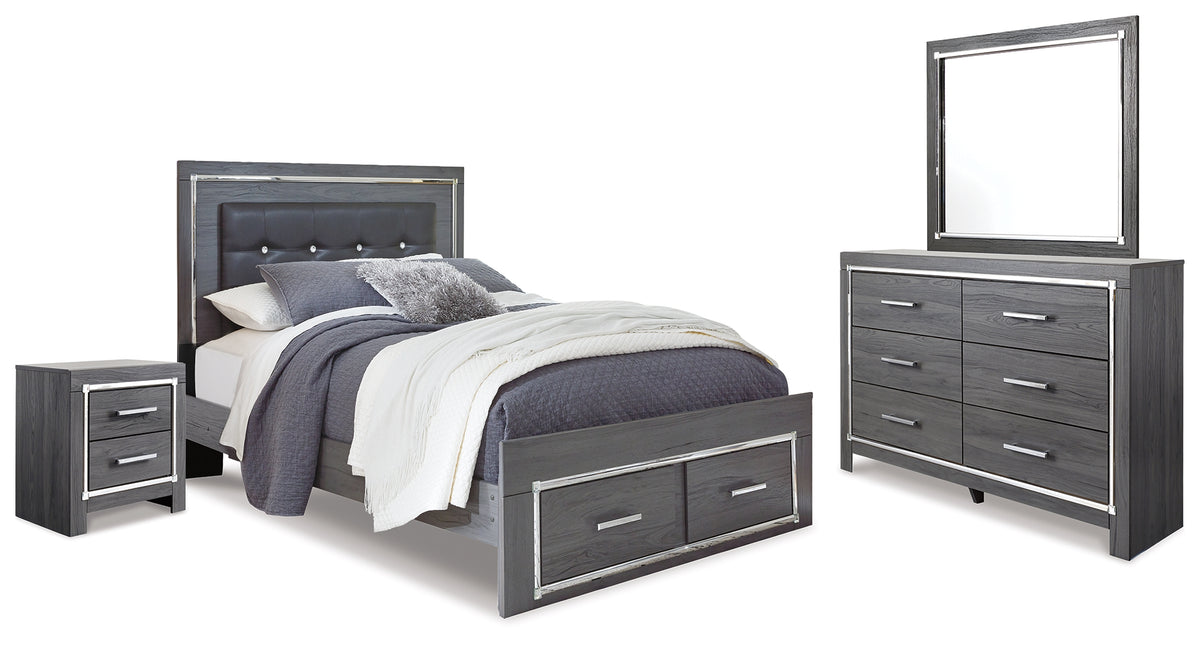 Best Deals Furniture - Ashley Furniture - Lodanna Queen Panel Storage Bed with Mirrored Dresser and Nightstand - Queen Panel Storage Bed with Mirrored Dresser and Nightstand / Gray - B214B16