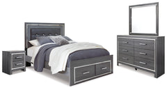 Best Deals Furniture - Ashley Furniture - Lodanna Queen Panel Storage Bed with Mirrored Dresser and Nightstand - Queen Panel Storage Bed with Mirrored Dresser and Nightstand / Gray - B214B16