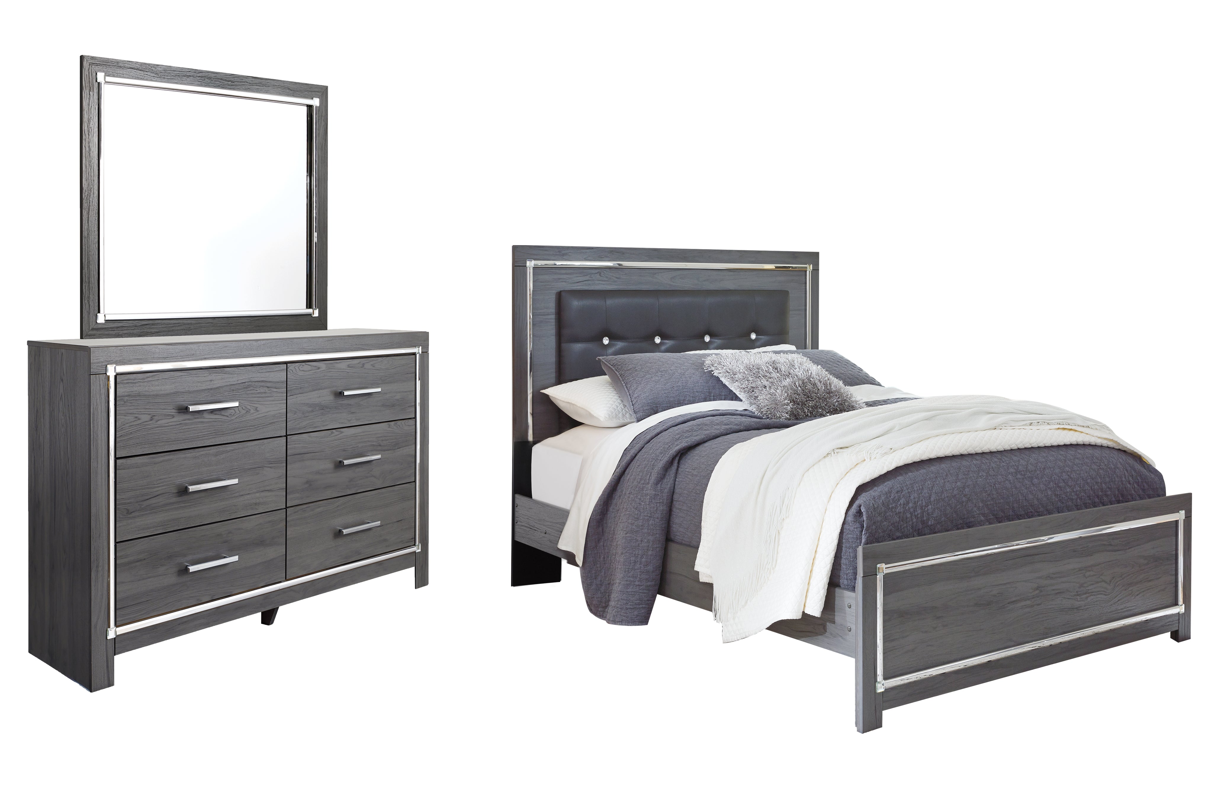 Best Deals Furniture - Ashley Furniture - Lodanna Queen Panel Bed - Queen Panel Bed, Dresser and Mirror / Gray - B214B28