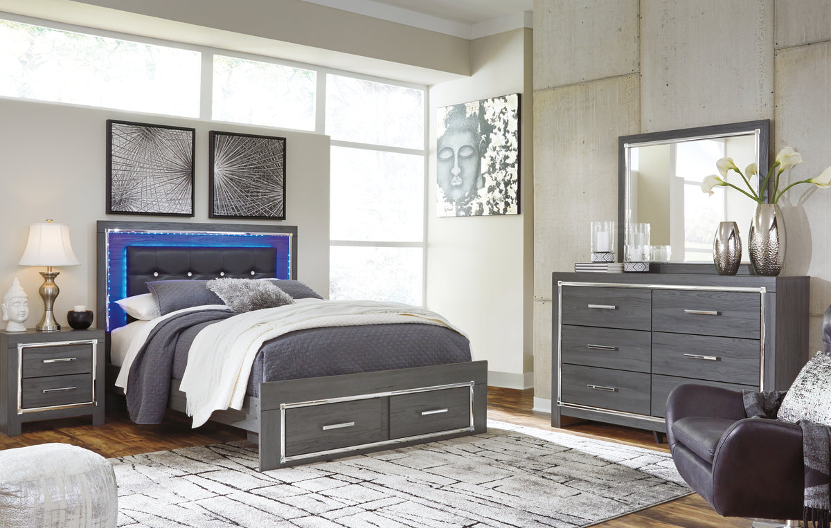 Best Deals Furniture - Ashley Furniture - Lodanna Queen Storage Bed, Dresser, Mirror and 2 Nightstands - Queen Storage Bed, Dresser, Mirror and 2 Nightstands / Gray - B214B40