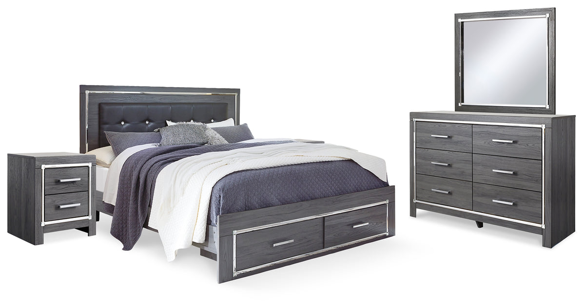Best Deals Furniture - Ashley Furniture - Lodanna King Storage Bed, Dresser, Mirror and 2 Nightstands - King Storage Bed, Dresser, Mirror and 2 Nightstands / Gray - B214B35