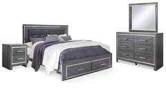 Best Deals Furniture - Ashley Furniture - Lodanna King Storage Bed, Dresser, Mirror and 2 Nightstands - King Storage Bed, Dresser, Mirror and 2 Nightstands / Gray - B214B35