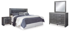 Best Deals Furniture - Ashley Furniture - Lodanna King Upholstered Panel Headboard, Dresser, Mirror, and Nightstand - King Upholstered Panel Headboard, Dresser, Mirror, and Nightstand / Gray - B214B21