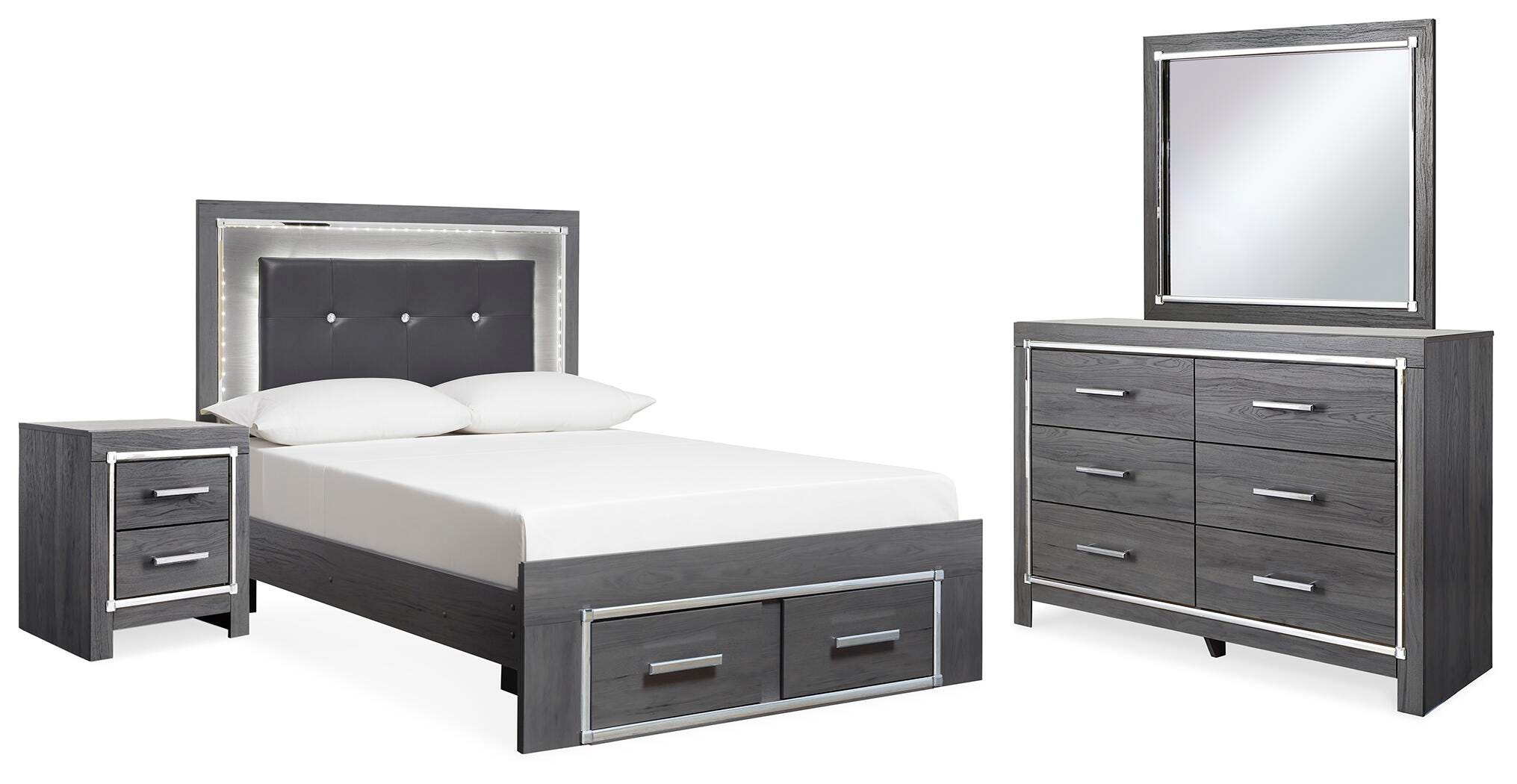 Best Deals Furniture - Ashley Furniture - Lodanna Full Storage Bed, Dresser, Mirror and 2 Nightstands - Full Storage Bed, Dresser, Mirror and 2 Nightstands - B214B54