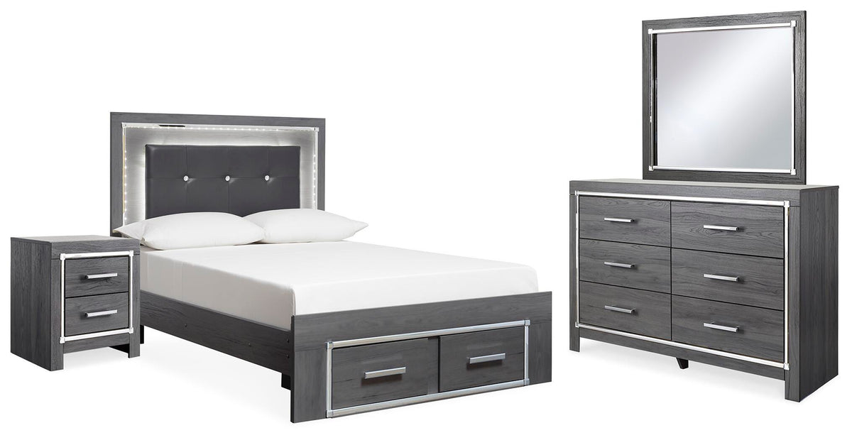 Best Deals Furniture - Ashley Furniture - Lodanna Full Storage Bed, Dresser, Mirror and 2 Nightstands - Full Storage Bed, Dresser, Mirror and 2 Nightstands - B214B54