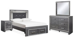 Best Deals Furniture - Ashley Furniture - Lodanna Full Upholstered Panel Storage Bed, Dresser, Mirror, and Nightstand - Full Upholstered Panel Storage Bed, Dresser, Mirror, and Nightstand / Gray - B214B23