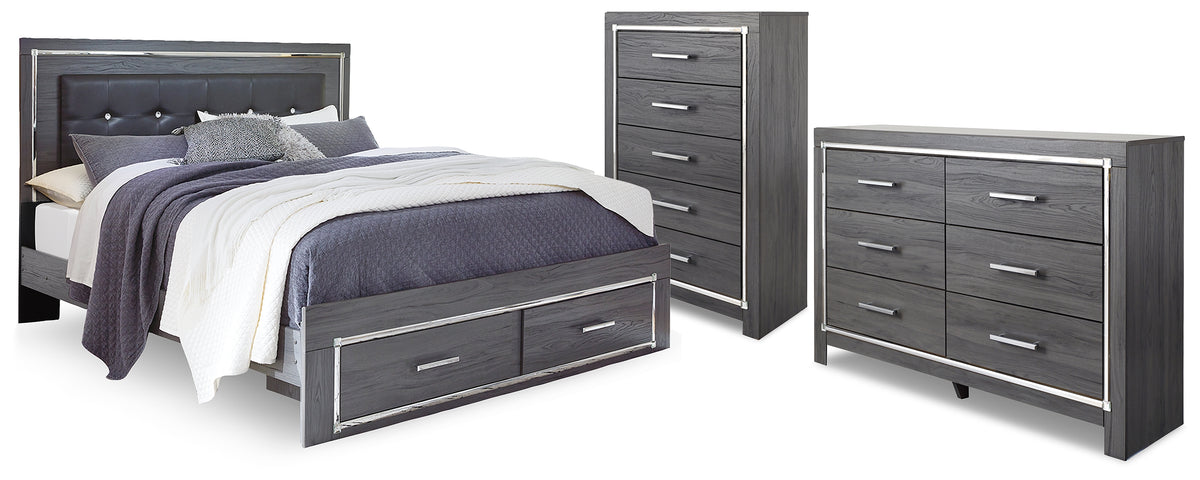 Best Deals Furniture - Ashley Furniture - Lodanna King Storage Bed, Dresser and Chest - King Storage Bed, Dresser and Chest / Gray - B214B57
