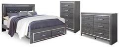 Best Deals Furniture - Ashley Furniture - Lodanna King Storage Bed, Dresser and Chest - King Storage Bed, Dresser and Chest / Gray - B214B57