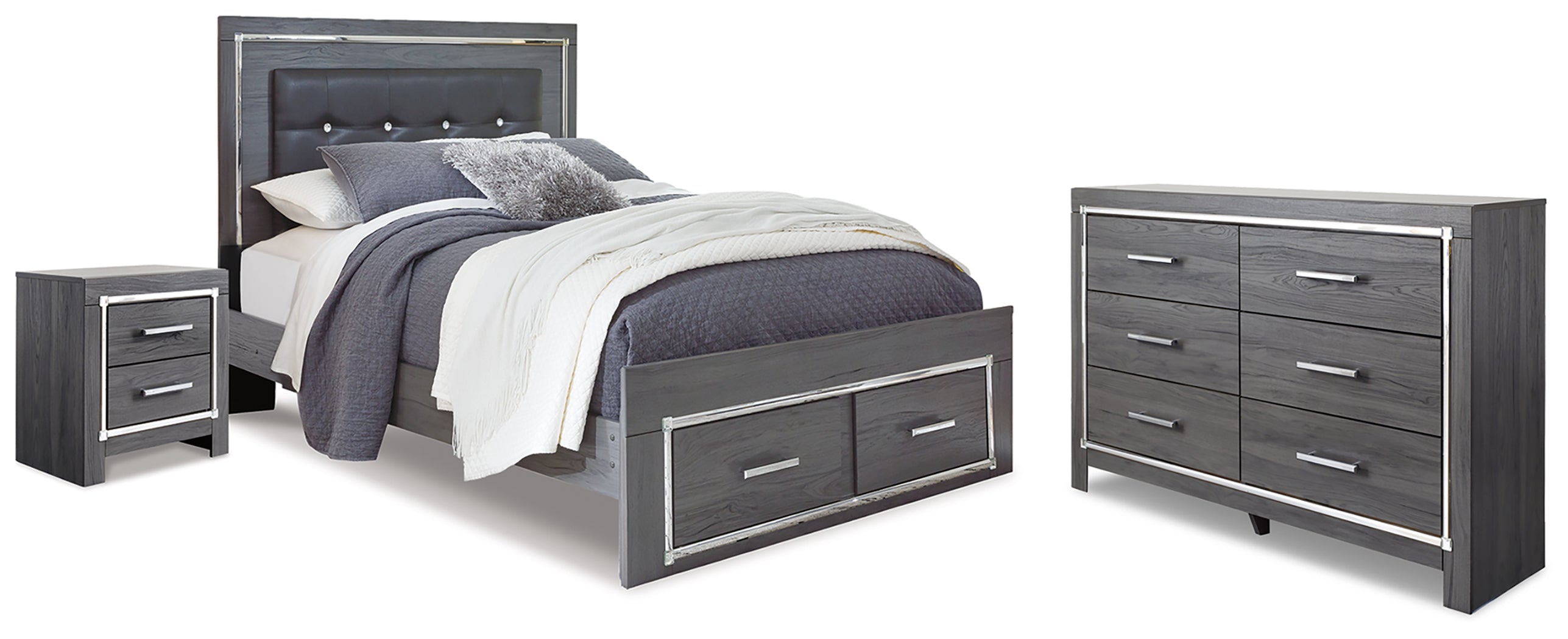 Best Deals Furniture - Ashley Furniture - Lodanna Queen Storage Bed, Dresser and Nightstand - Queen Storage Bed, Dresser and Nightstand / Gray - B214B53