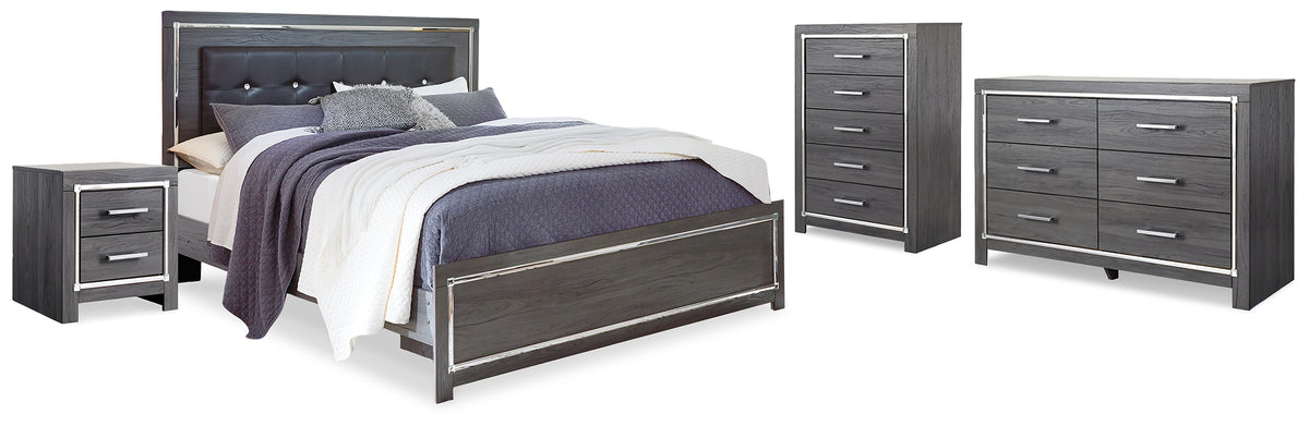 Best Deals Furniture - Ashley Furniture - Lodanna King Upholstered Panel Bed, Dresser, Chest and 2 Nightstands - King Upholstered Panel Bed, Dresser, Chest and 2 Nightstands / Gray - B214B43