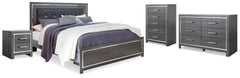 Best Deals Furniture - Ashley Furniture - Lodanna King Upholstered Panel Bed, Dresser, Chest and 2 Nightstands - King Upholstered Panel Bed, Dresser, Chest and 2 Nightstands / Gray - B214B43