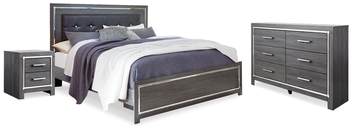 Best Deals Furniture - Ashley Furniture - Lodanna King Upholstered Panel Bed, Dresser and Nightstand - King Upholstered Panel Bed, Dresser and Nightstand / Gray - B214B27