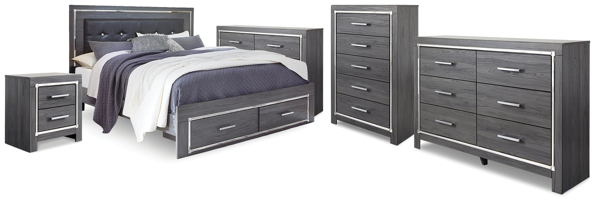 Best Deals Furniture - Ashley Furniture - Lodanna King Storage Bed, 2 Dressers, Cheat and Nightstand - King Storage Bed, 2 Dressers, Cheat and Nightstand / Gray - B214B50