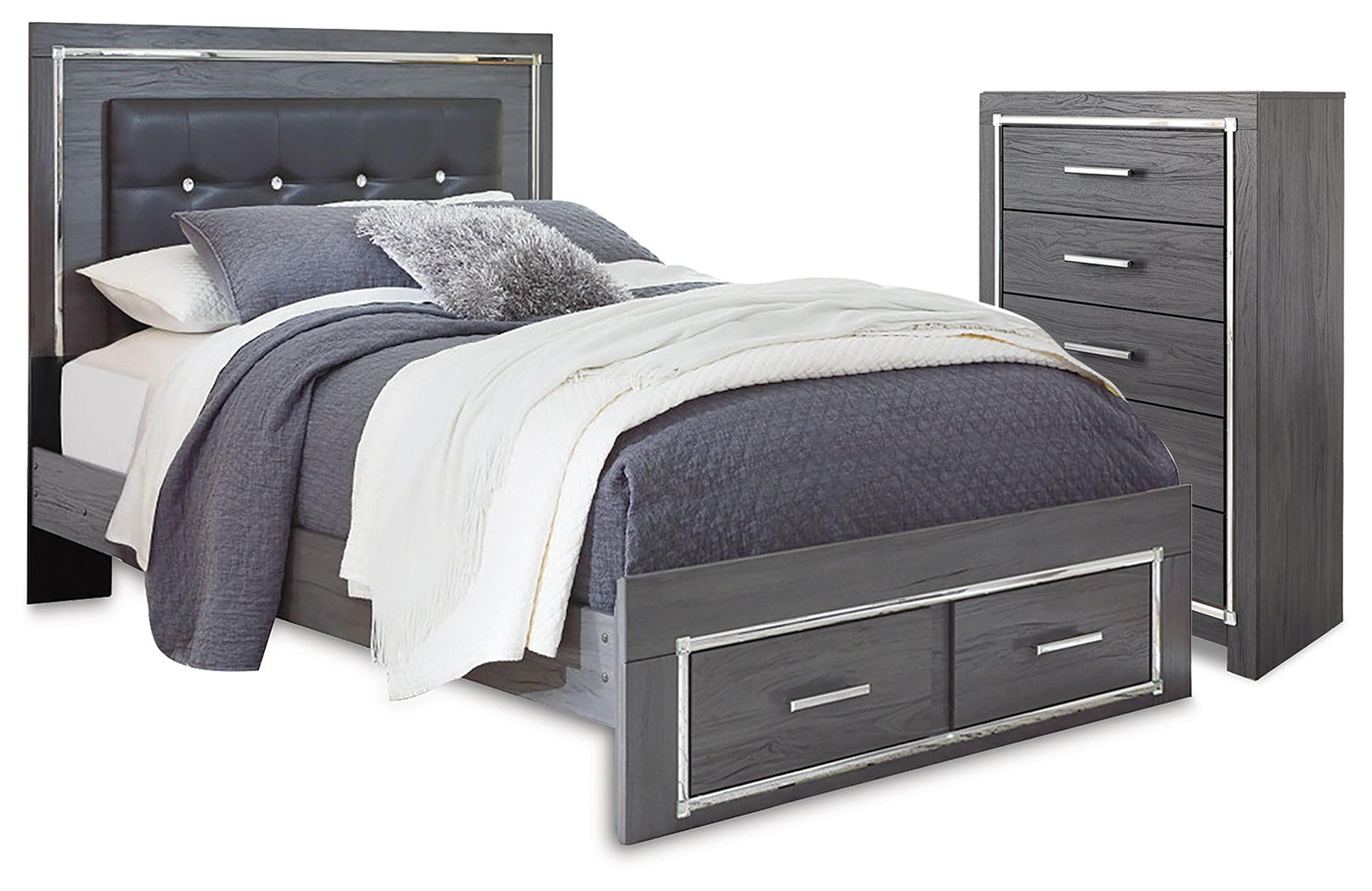 Best Deals Furniture - Ashley Furniture - Lodanna Queen Panel Storage Bed and Chest - Queen Panel Storage Bed and Chest / Gray - B214B55