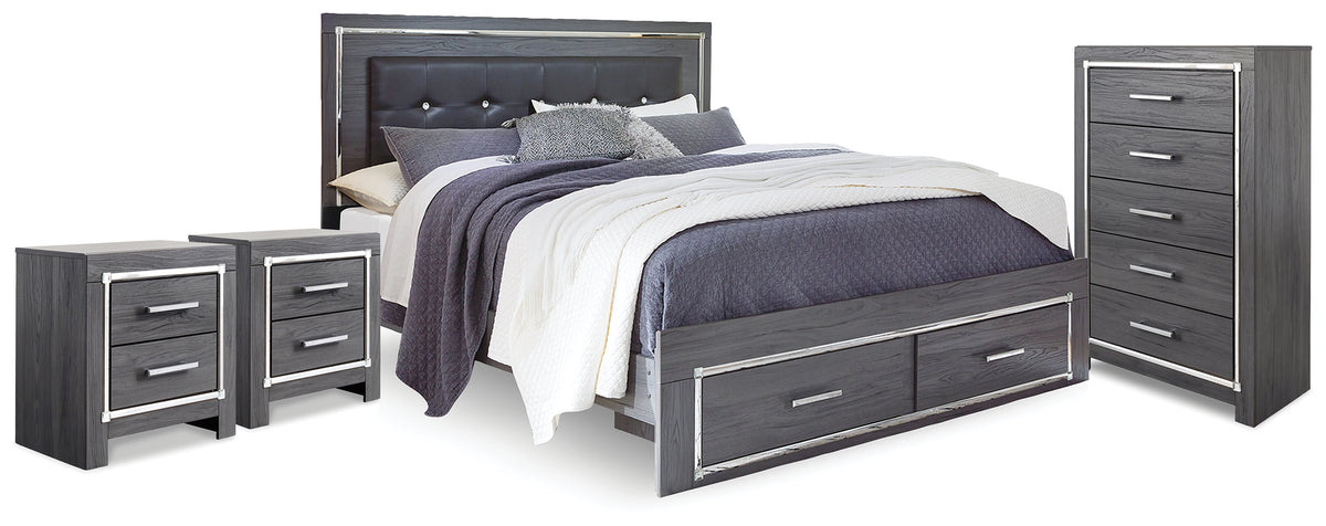 Best Deals Furniture - Ashley Furniture - Lodanna King Storage Bed, Chest and 2 Nightstands - King Storage Bed, Chest and 2 Nightstands / Gray - B214B47