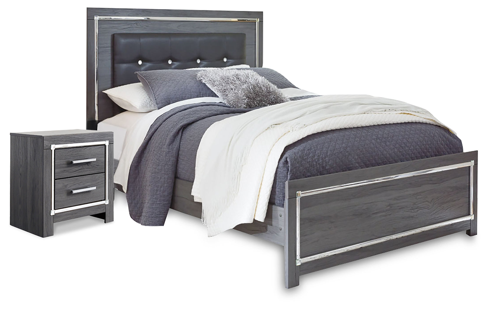 Best Deals Furniture - Ashley Furniture - Lodanna Queen Panel Bed and Nightstand - Queen Panel Bed and Nightstand / Gray - B214B56