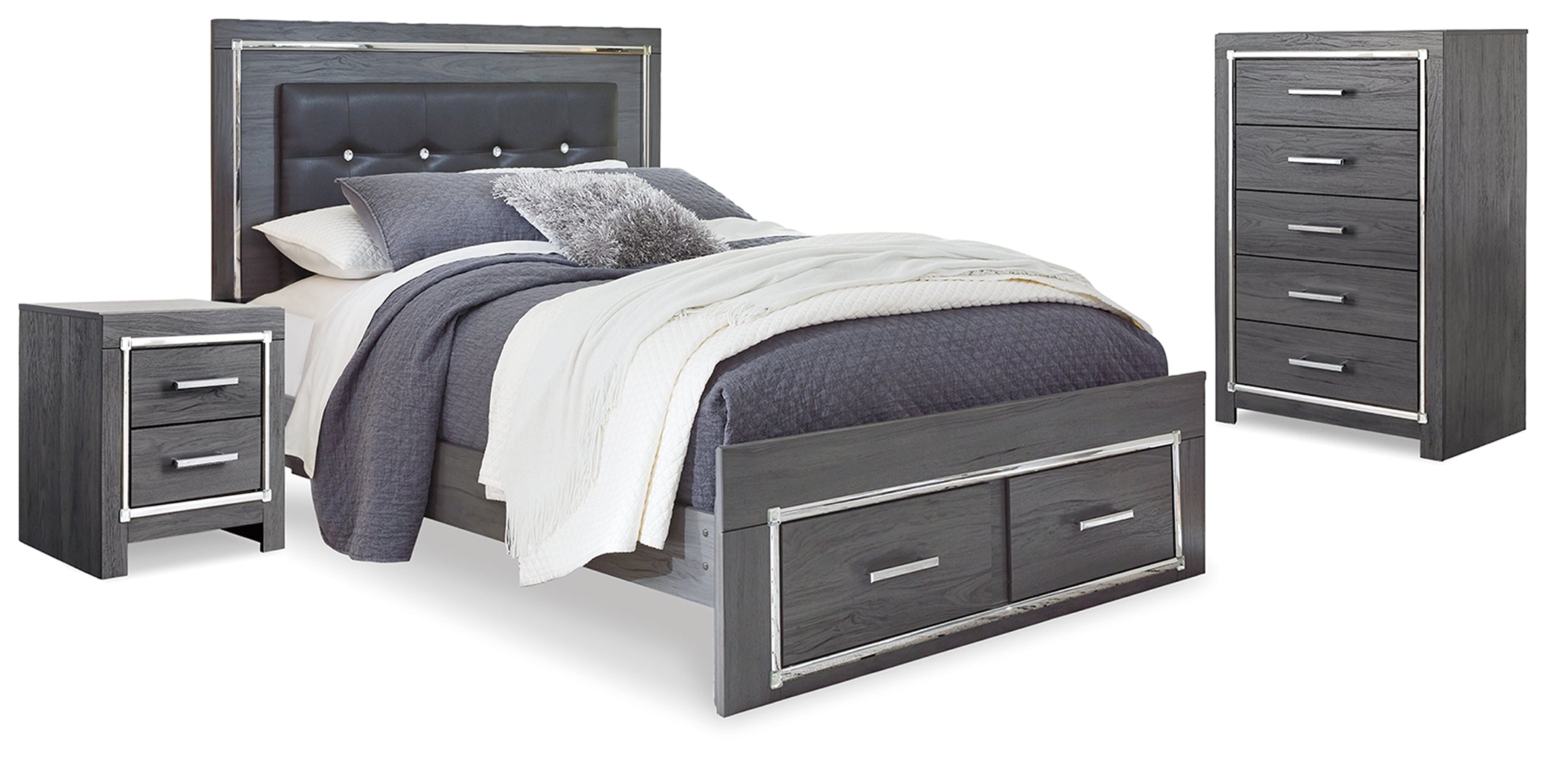 Best Deals Furniture - Ashley Furniture - Lodanna Queen Storage Bed, Chest and Nightstand - Queen Storage Bed, Chest and Nightstand / Gray - B214B41