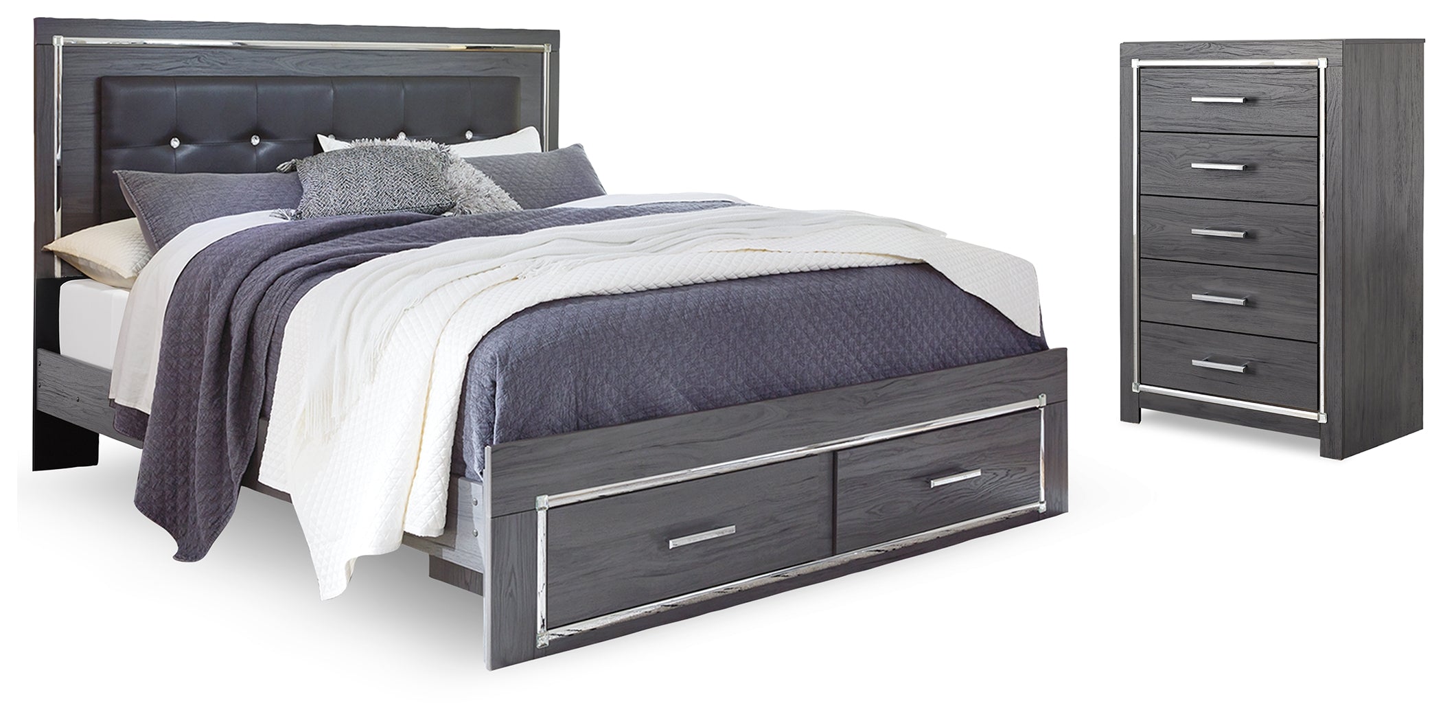Best Deals Furniture - Ashley Furniture - Lodanna King Storage Bed and Chest - King Storage Bed and Chest / Gray - B214B42