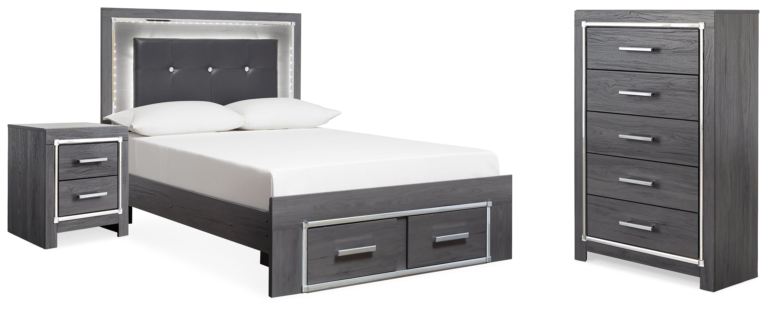 Best Deals Furniture - Ashley Furniture - Lodanna Full Storage Bed, Chest and Nightstand - Full Storage Bed, Chest and Nightstand / Gray - B214B46
