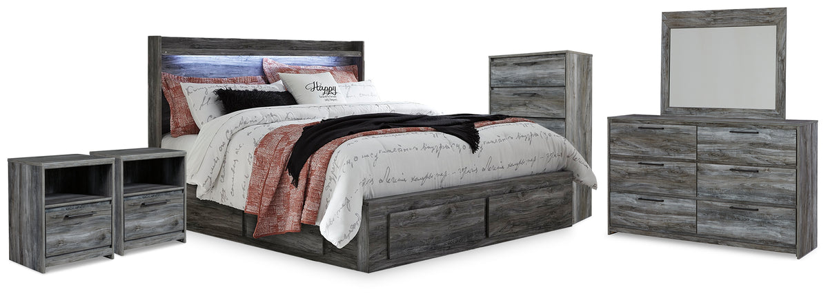Best Deals Furniture - Ashley Furniture - Baystorm King Storage Bed, Dresser, Mirror, Chest and 2 Nightstands - King Storage Bed, Dresser, Mirror, Chest and 2 Nightstands / Gray - B221B86