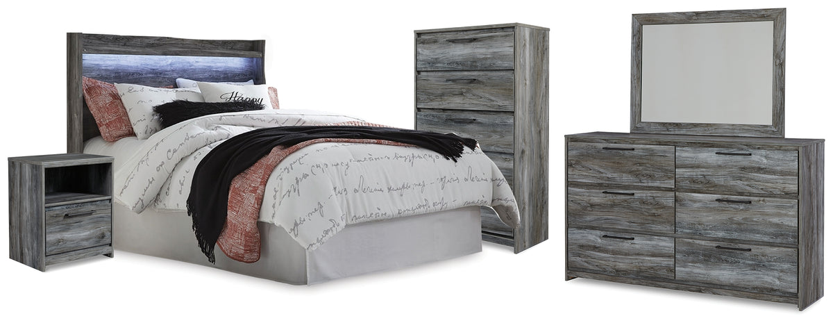 Best Deals Furniture - Ashley Furniture - Baystorm Queen Panel Headboard, Dresser, Mirror, Chest and Nightstand - Queen Panel Headboard, Dresser, Mirror, Chest and Nightstand / Gray - B221B78