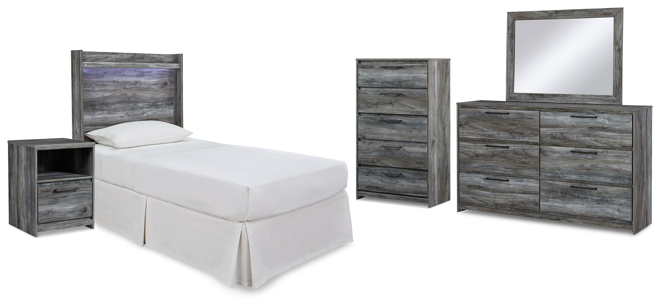 Best Deals Furniture - Ashley Furniture - Baystorm Twin Panel Headboard Bed, Dresser, Mirror and Nightstand - Twin Panel Headboard Bed, Dresser, Mirror and Nightstand / Gray - B221B74