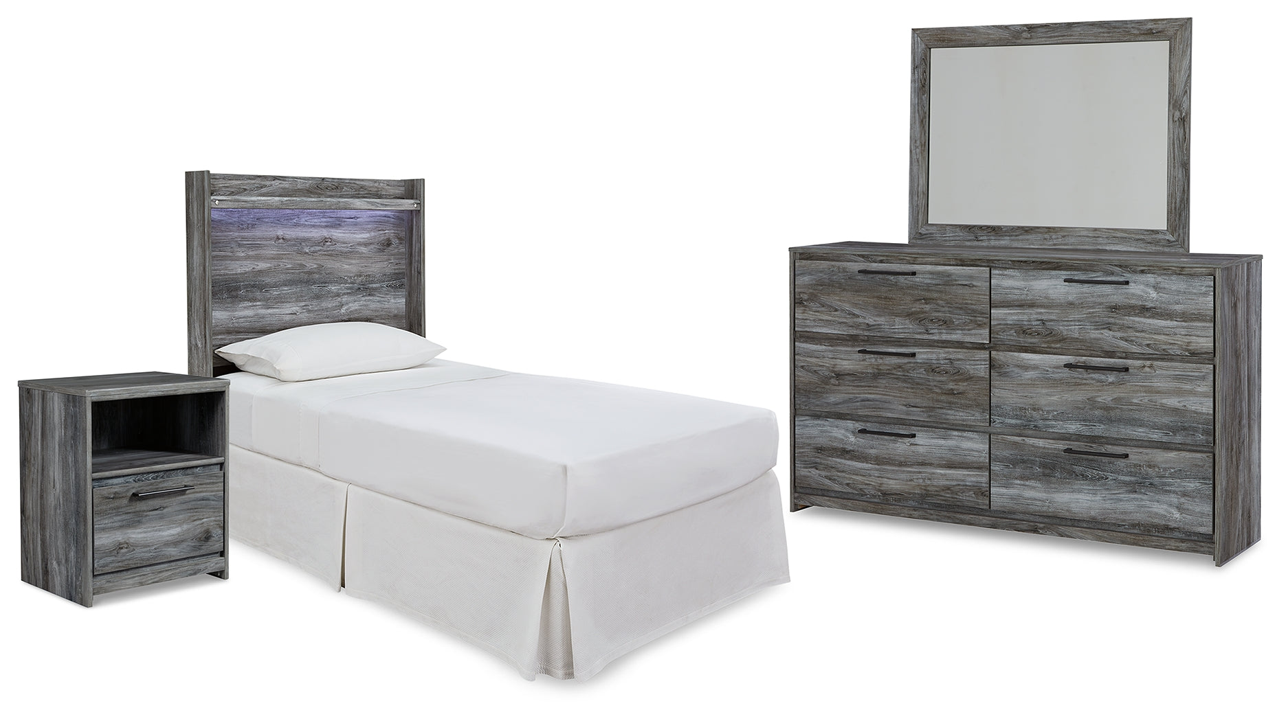 Best Deals Furniture - Ashley Furniture - Baystorm Twin Panel Bed Headboard, Dresser, Mirror and Nightstand - Twin Panel Bed Headboard, Dresser, Mirror and Nightstand / Gray - B221B40