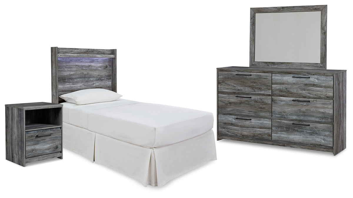 Best Deals Furniture - Ashley Furniture - Baystorm Twin Panel Bed Headboard, Dresser, Mirror and Nightstand - Twin Panel Bed Headboard, Dresser, Mirror and Nightstand / Gray - B221B40