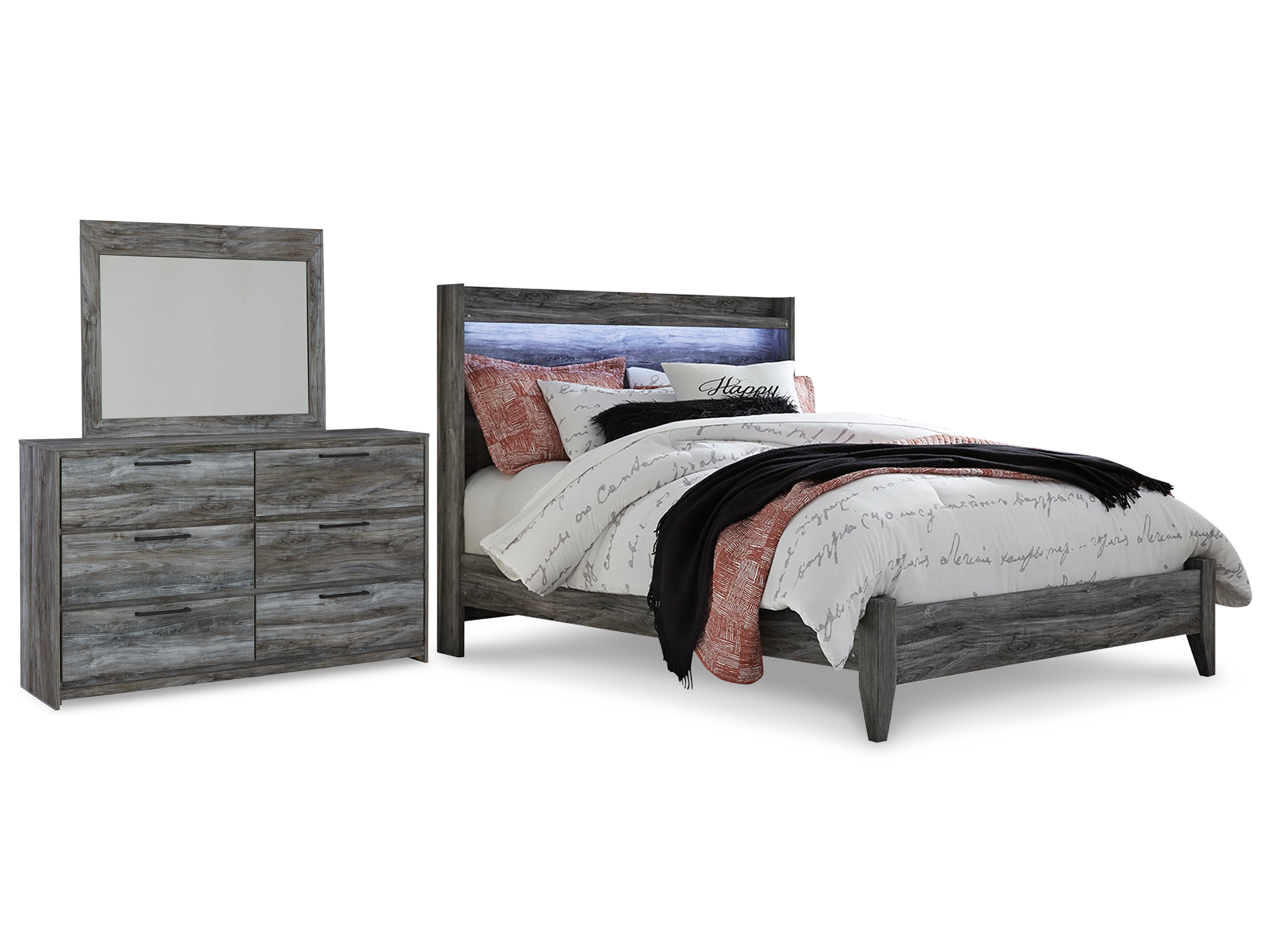 Best Deals Furniture - Ashley Furniture - Baystorm Queen Panel Bed - Queen Panel Bed, Dresser and Mirror / Gray - B221B19